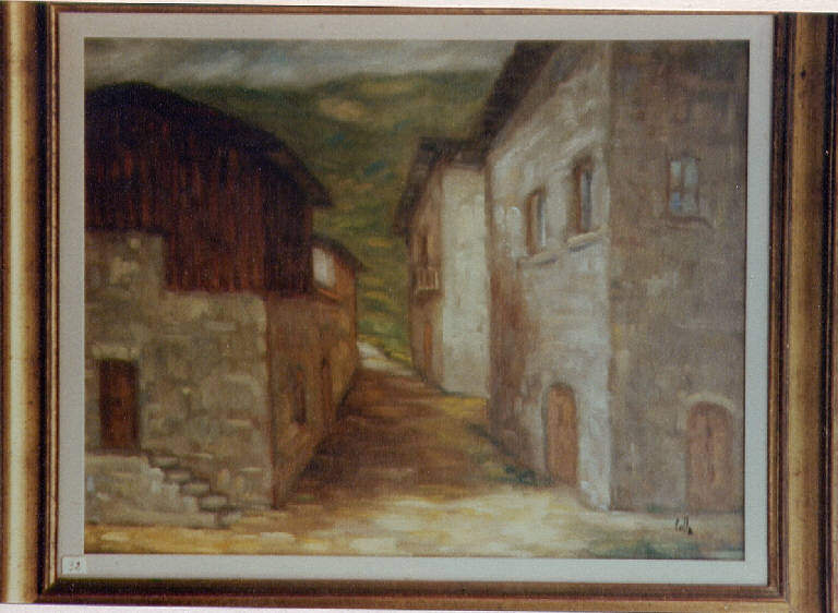Scorcio di una strada, strada  con abitazioni (dipinto) di Colla (sec. XX)