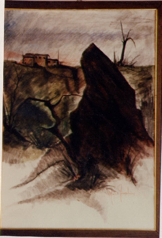 Paesaggio spoglio, paesaggio (dipinto) di Fraschini, M. (sec. XX)