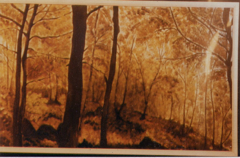 Paesaggio boschivo, bosco (dipinto) di Mancini (sec. XX)