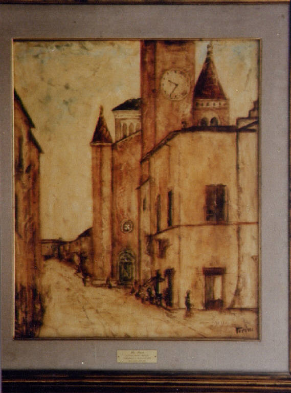 La Pieve, scorcio di monumenti (dipinto) di Perini, Luciano (seconda metà sec. XX)