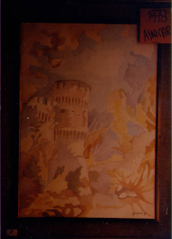 torre cilindrica della Rocca Sforzesca di Soncino (dipinto) di Asnicar (seconda metà sec. XX)
