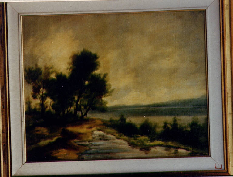 Paesaggio lacustre, paesaggio lacustre (dipinto) di Niezo (seconda metà sec. XX)