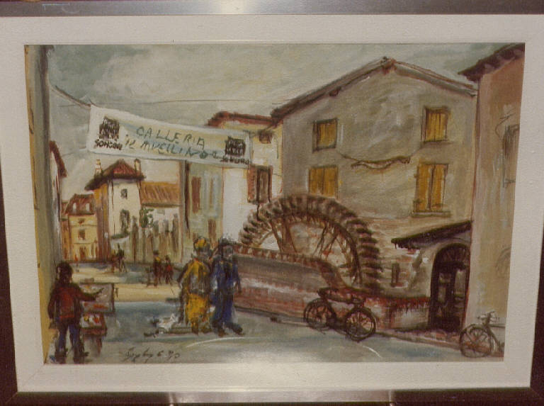 Il Mulino S. Angelo, dimore e ruota di mulino (dipinto) di Soglia, C. (fine sec. XX)