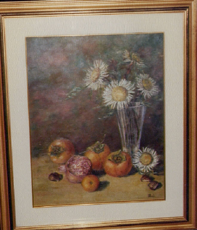 Natura morta, fiori e frutti (dipinto) di Uberti, Bianca (fine sec. XX)
