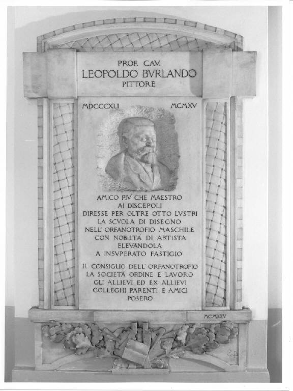Ritratto di Leopoldo Burlando (lapide commemorativa) - ambito lombardo (secondo quarto sec. XX)