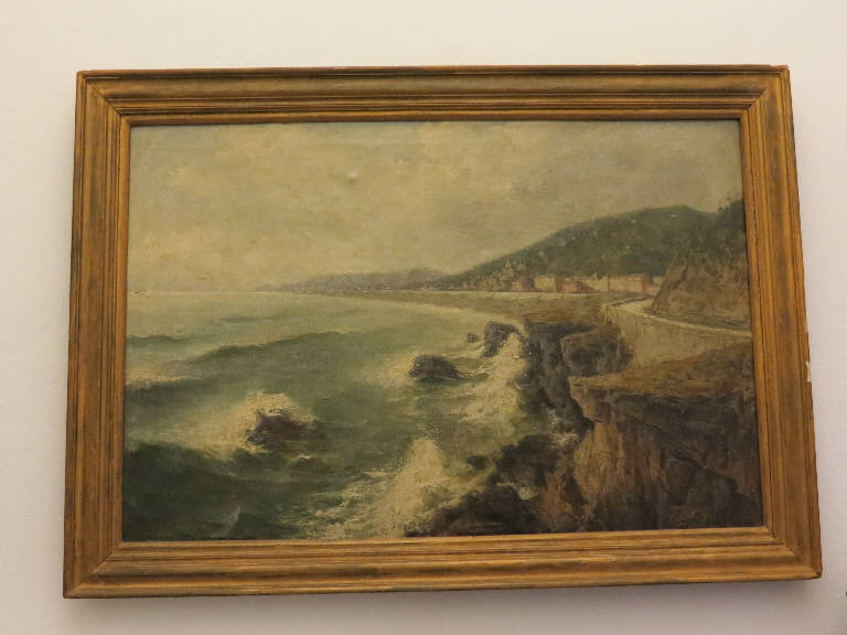 Cavi di Lavagna, Marina con paesaggio (Cavi di Lavagna) (dipinto) di Beghè, David (sec. XX)