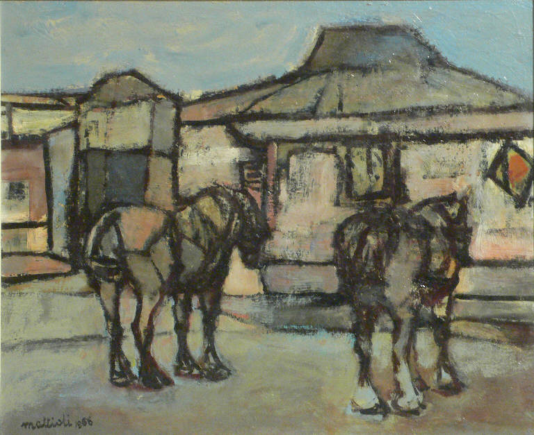 Cavalli del circo, ANIMALI (dipinto) di Mattioli Walter (sec. XX)