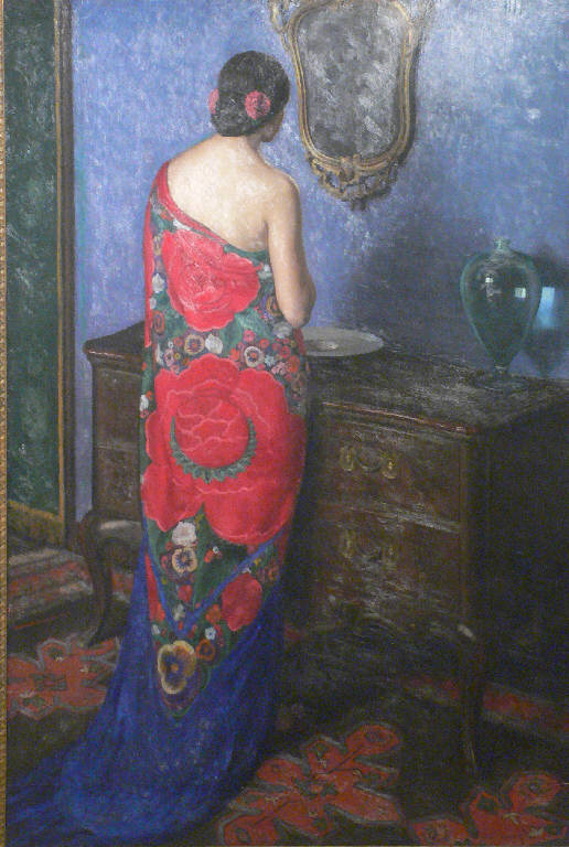Donna allo specchio, FIGURA FEMMINILE (dipinto) di Bresciani Archiede da Gazoldo (sec. XX)