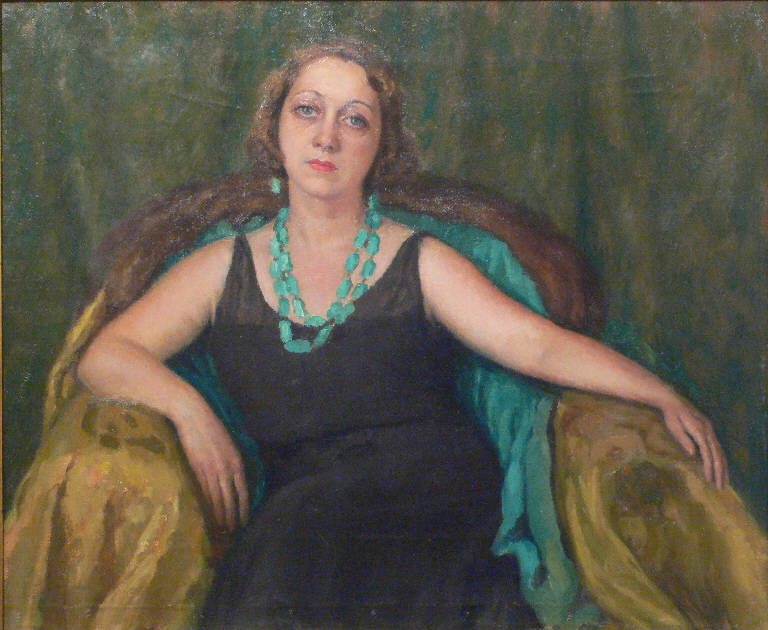 Signora con collana verde, RITRATTO FEMMINILE (dipinto) di Bresciani Archimede da Gazoldo (sec. XX)