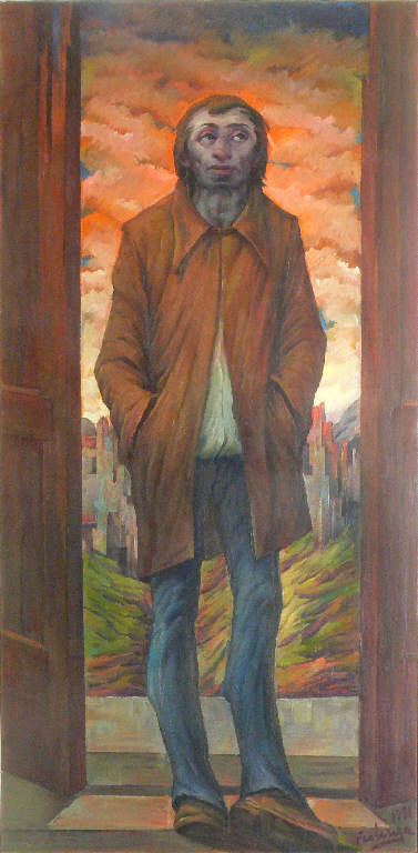 Profugo, FIGURA MASCHILE (dipinto) di Ferlenga Franco (sec. XX)