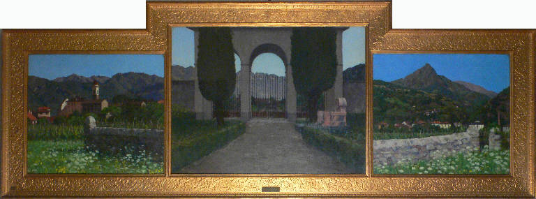 Omaggio a Segantini, PAESAGGIO (dipinto) di Bresciani Archimede da Gazoldo (sec. XX)