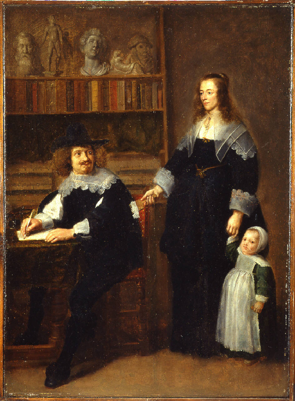 Ritratto di famiglia, Ritratto di famiglia con padre, madre e bambina (dipinto) di Coques Gonzales - ambito fiammingo (metà sec. XVII)