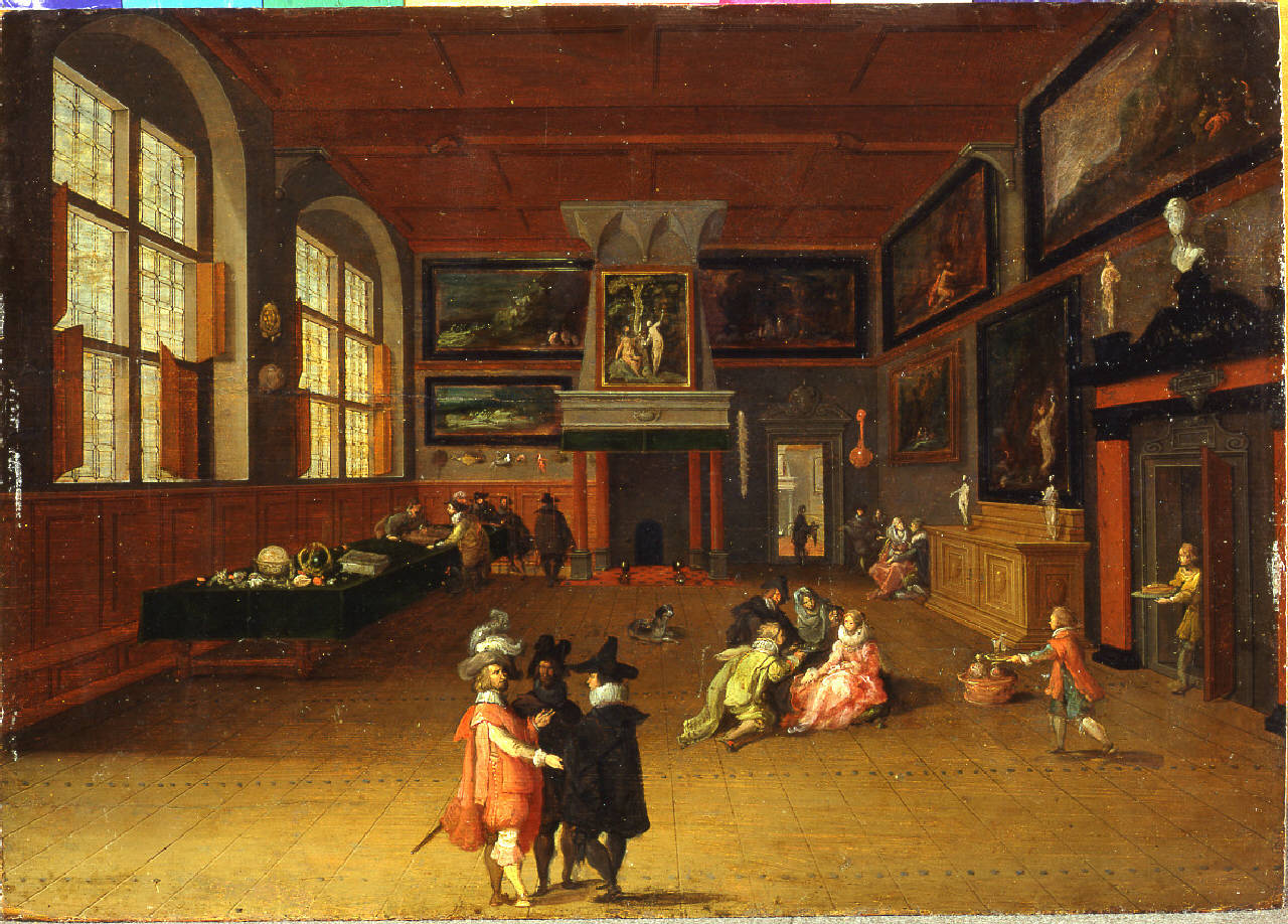 Interno con figure, Interno di galleria con figure (dipinto) di Francken Frans II (cerchia) - ambito fiammingo (prima metà sec. XVII)
