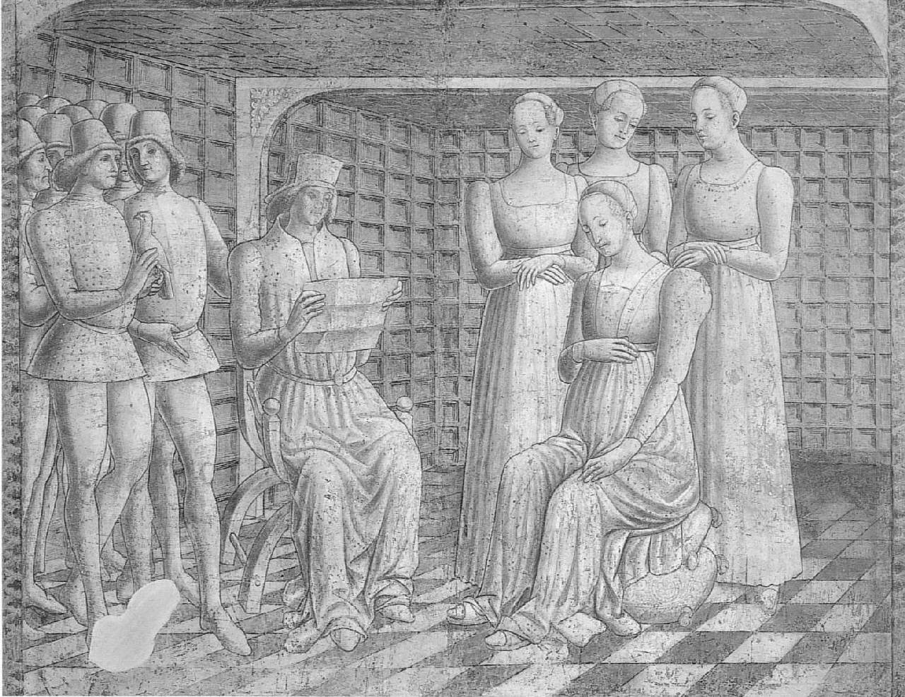 Storie di Griselda, Gualtieri ripudia Griselda fingendo l'autorizzazione del papale (dipinto) di Pittore parmense - ambito parmense (ultimo quarto sec. XV)