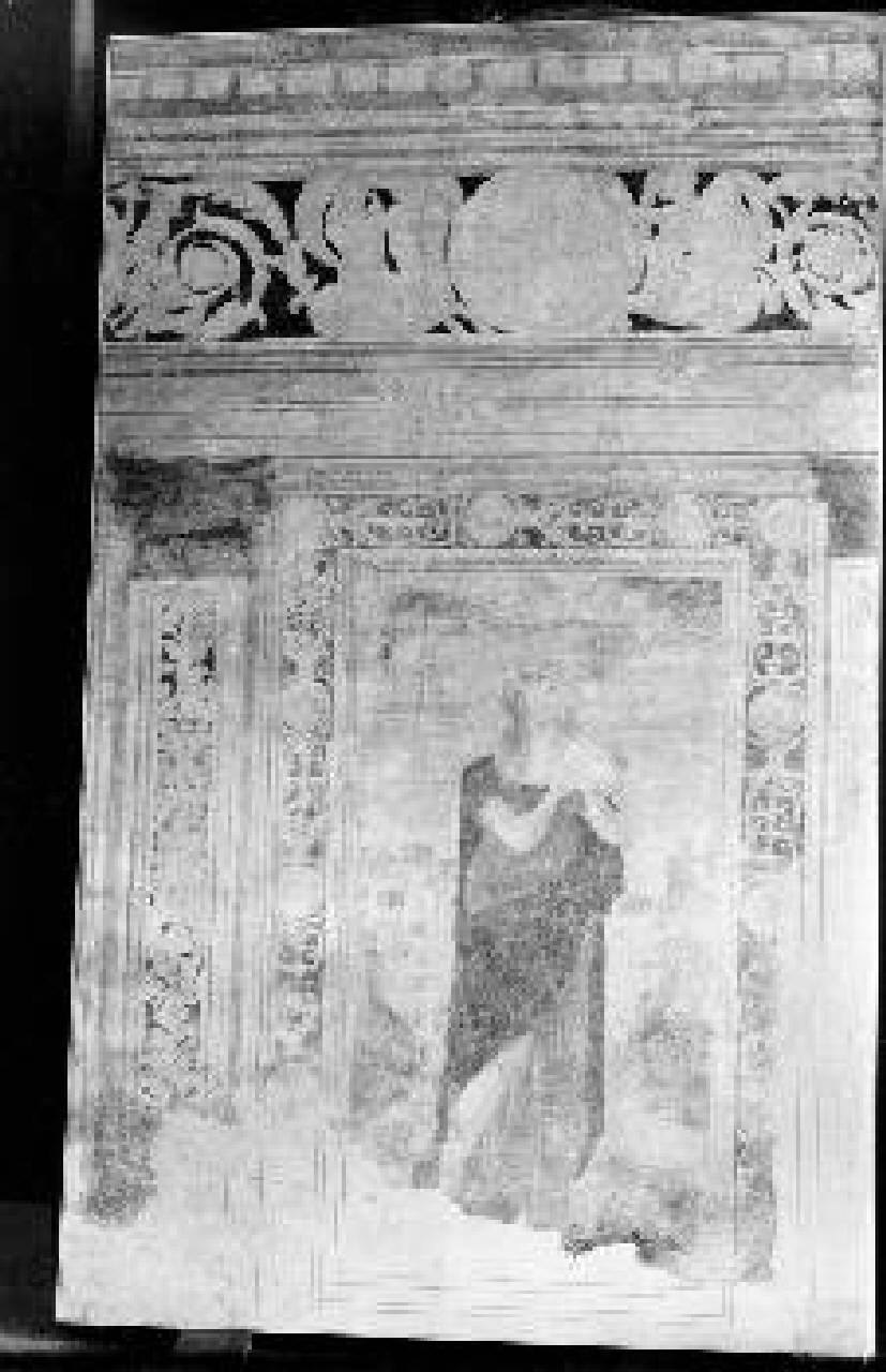 Allegoria femminile con tamburello, Figura femminile con tamburello (decorazione parietale) di Pittore lombardo - ambito lombardo (inizio sec. XVI)