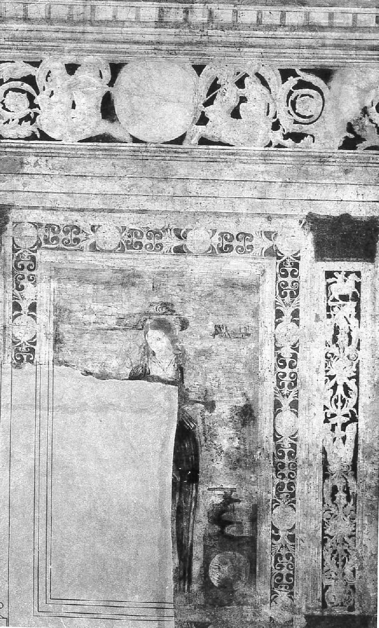Allegoria femminile con strumento musicale a corda, Figura femminile con strumento musicale (decorazione parietale) di Pittore lombardo - ambito lombardo (inizio sec. XVI)