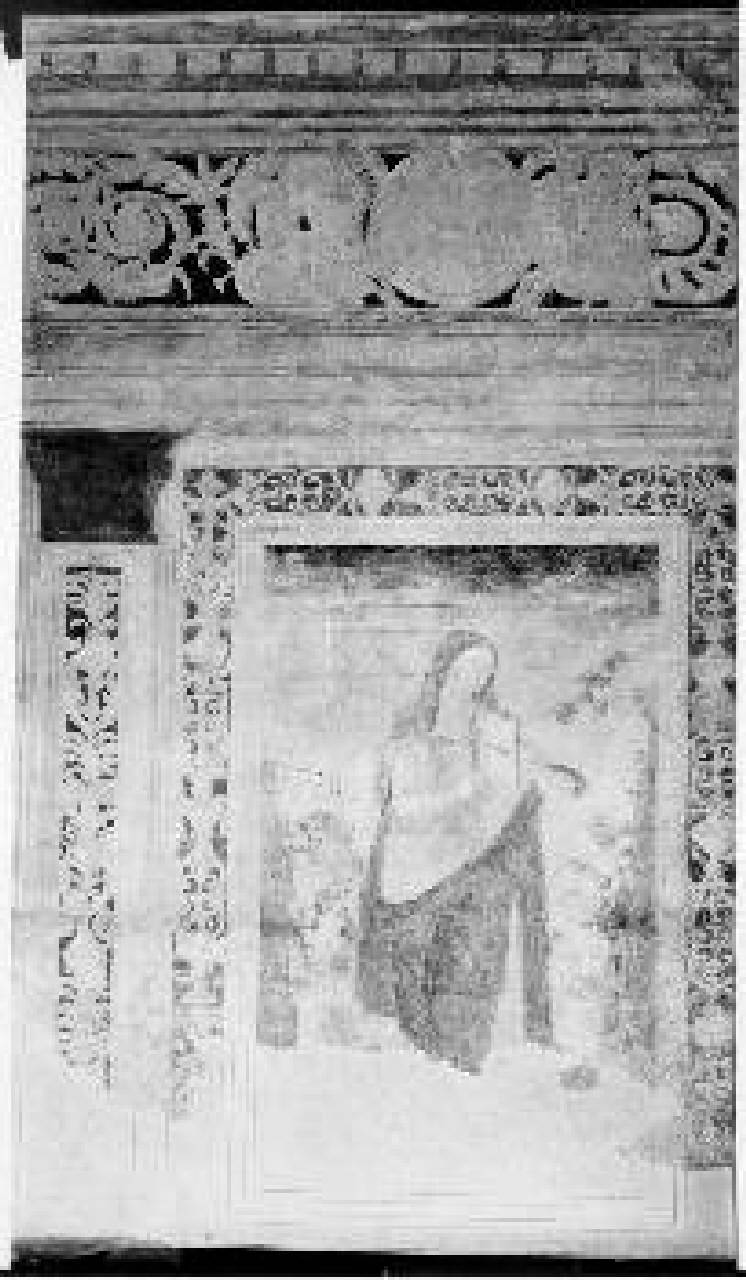 Allegoria femminile con strumento musicale (?), Figura femminile con strumento musicale (decorazione parietale) di Pittore lombardo - ambito lombardo (inizio sec. XVI)