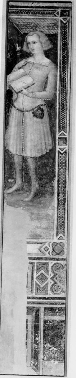 Frammento di scena con giovane, Figura di giovane uomo (dipinto) di Maestro delle Storie di San Giovanni - ambito milanese (seconda metà sec. XIV)