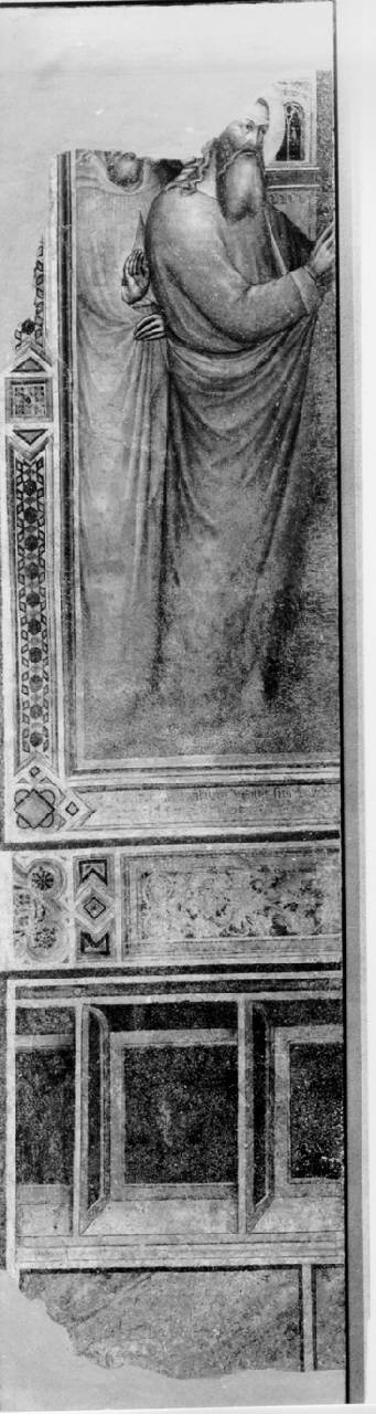 Frammento di scena con un santo e un'altra figura maschile, Santo e Figura (dipinto) di Maestro delle Storie di San Giovanni - ambito milanese (seconda metà sec. XIV)