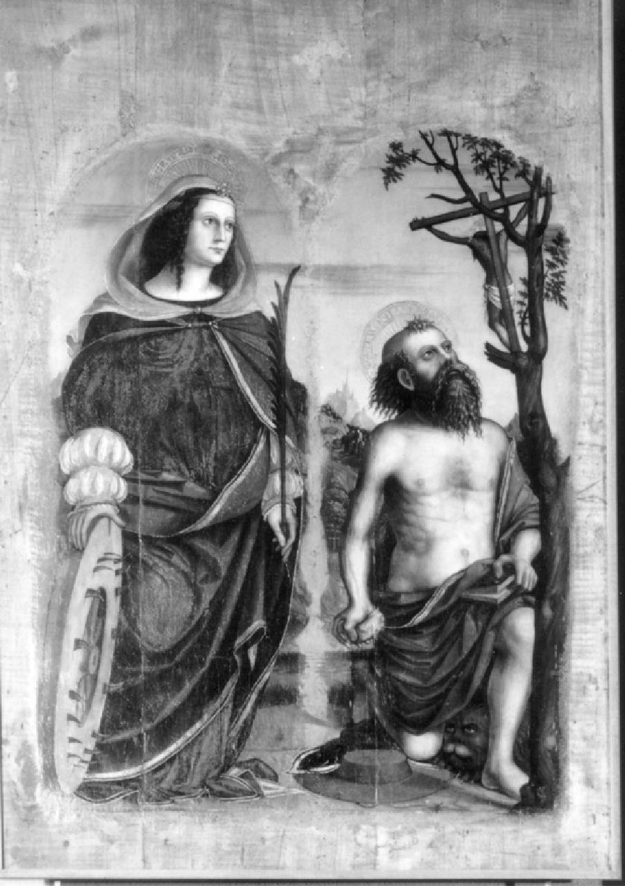 Santi Caterina e Gerolamo, Santa Caterina d'Alessandria e San Gerolamo (scomparto di polittico dipinto) di Francesco de' Tatti - ambito lombardo (sec. XVI)