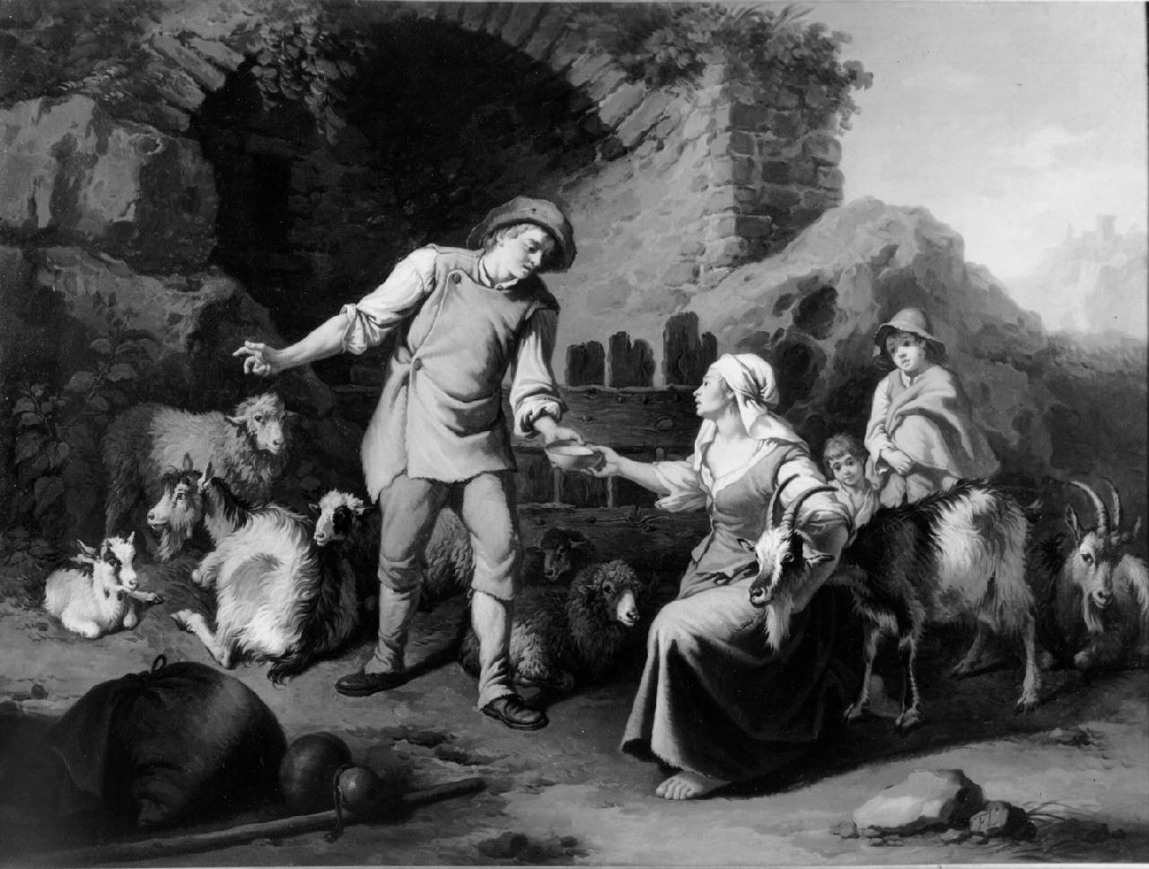 Scena campestre con pastori e capre, Scena campestre (dipinto) di Londonio Francesco - ambito milanese (seconda metà sec. XVIII)