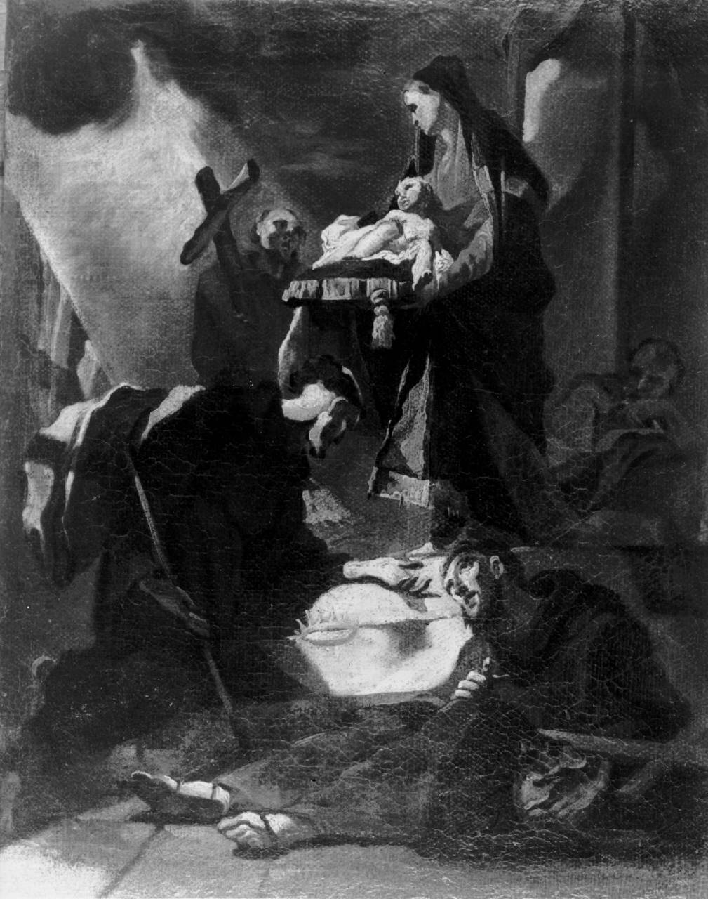 Madonna con Gesù Bambino venerata da quattro Santi Francescani, Madonna con Bambino e Santi Francescani (dipinto) di Tiepolo Giovanni Battista - ambito veneto (prima metà sec. XVIII)
