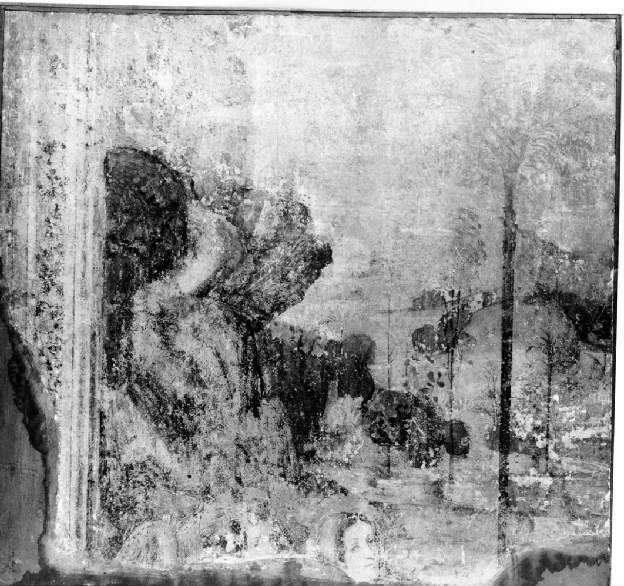 Paesaggio con volto femminile, Paesaggio con volto femminile (decorazione parietale) di Pittore lombardo (leonardesco) - ambito lombardo (fine/inizio secc. XV/ XVI)