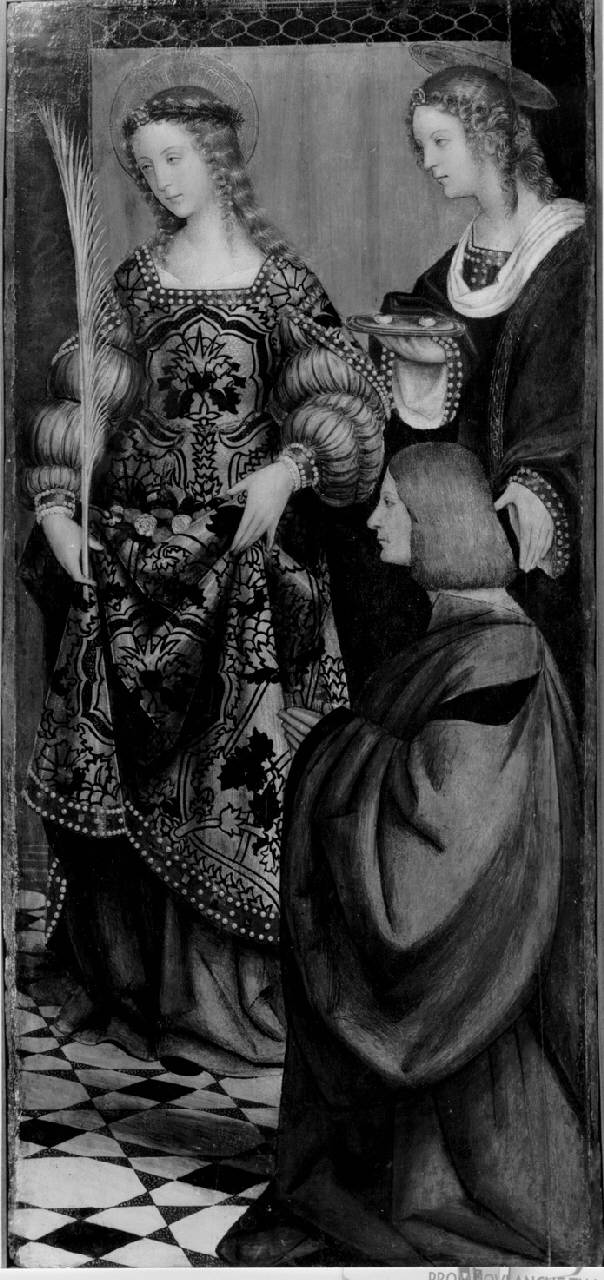 Santa Dorotea e Santa Lucia con un devoto, Santa Dorotea e Santa Lucia con un devoto (dipinto) di Giovenone Girolamo - ambito piemontese (inizio sec. XVI)