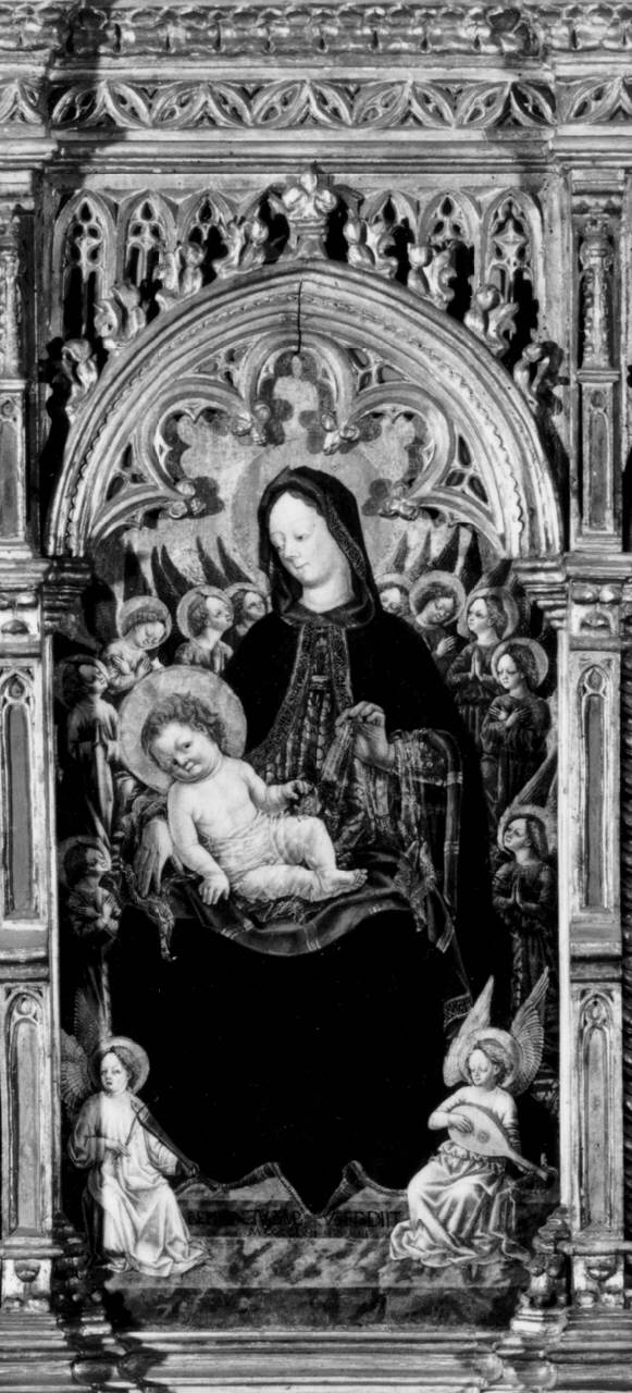 Madonna col Bambino e angeli, Madonna con Bambino in Trono e Angeli (scomparto di polittico dipinto) di Bembo Benedetto - ambito lombardo (terzo quarto sec. XV)