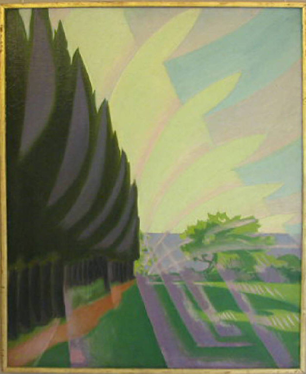 Cipressi - Espansione di cielo, alberi (dipinto) di Balla Giacomo (sec. XX)