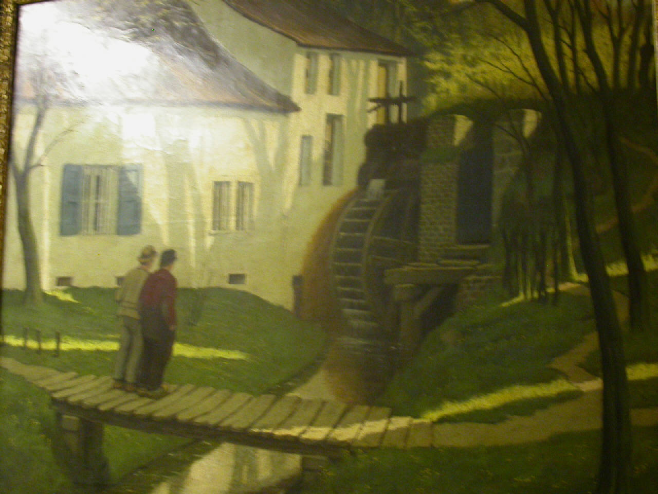 Vecchio mulino nel Brabante, mulino e figure (dipinto) di Laermans Eugene (sec. XX)