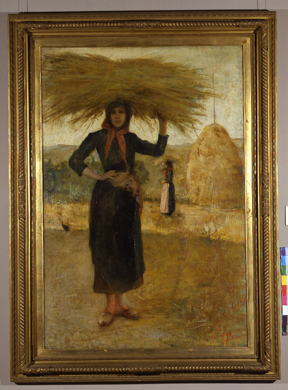 La fienaiola, contadine nei campi (dipinto) di Lega Silvestro (sec. XIX)