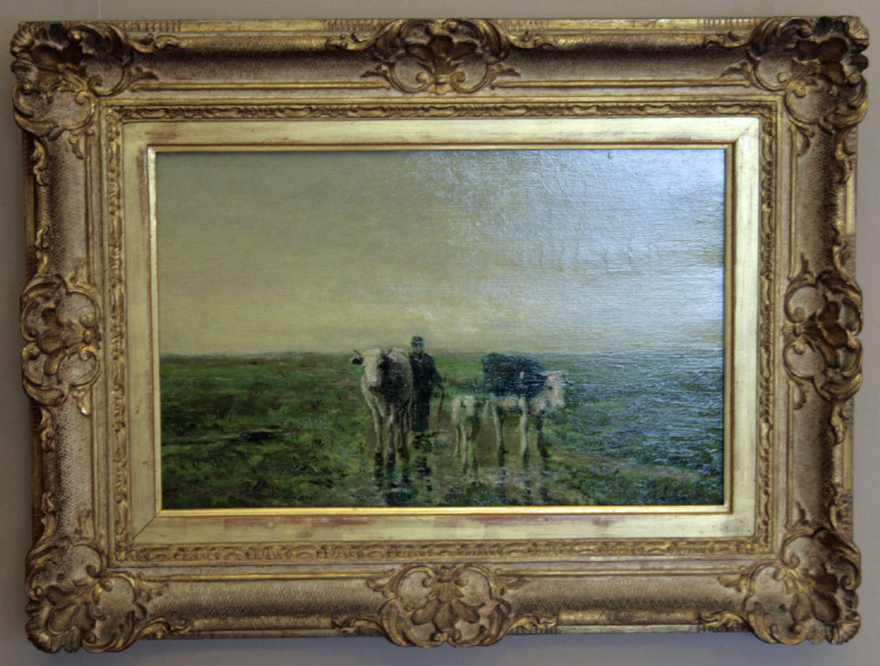 Paesaggio olandese, paesaggio con pastore e animali al pascolo (dipinto) di Mauve Anton (sec. XIX)