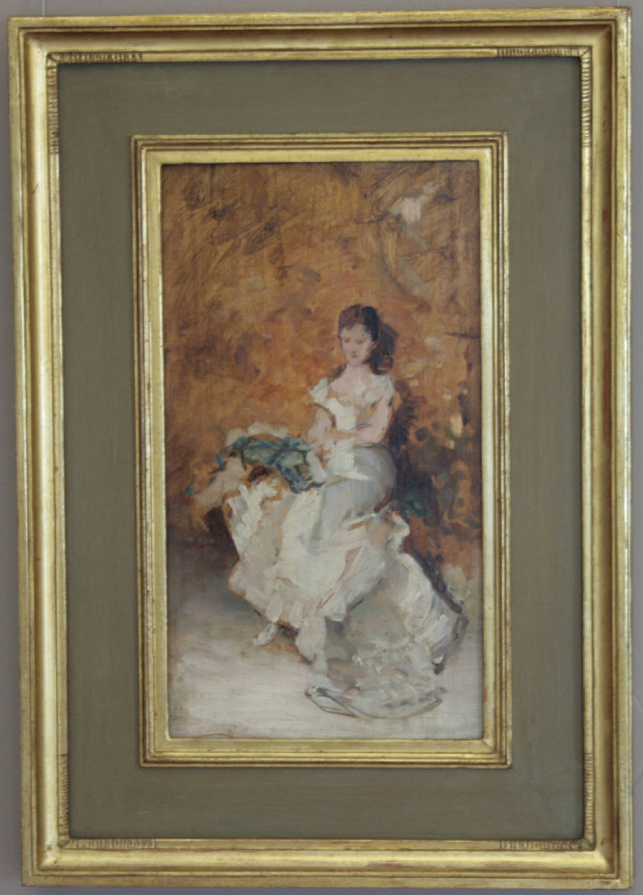 Studio per il ritratto della signora Maglione, figura femminile (dipinto) di Morelli Domenico (ultimo quarto sec. XIX)