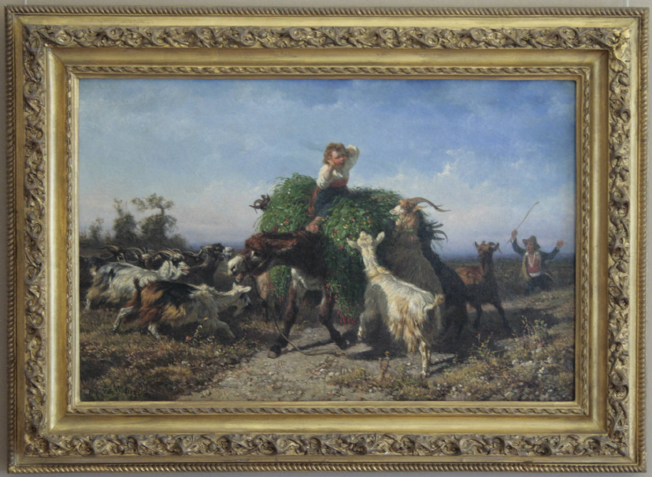 L'asino nell'imbarazzo, bambina con animali (dipinto) di Palizzi Filippo (sec. XIX)