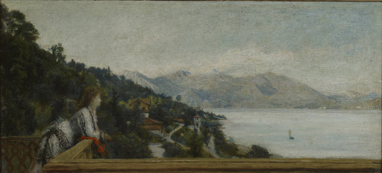 Veduta del lago Maggiore dalla villa di Ada Troubetzkoy, paesaggio con lago e montagne (dipinto) di Ranzoni Daniele (sec. XIX)