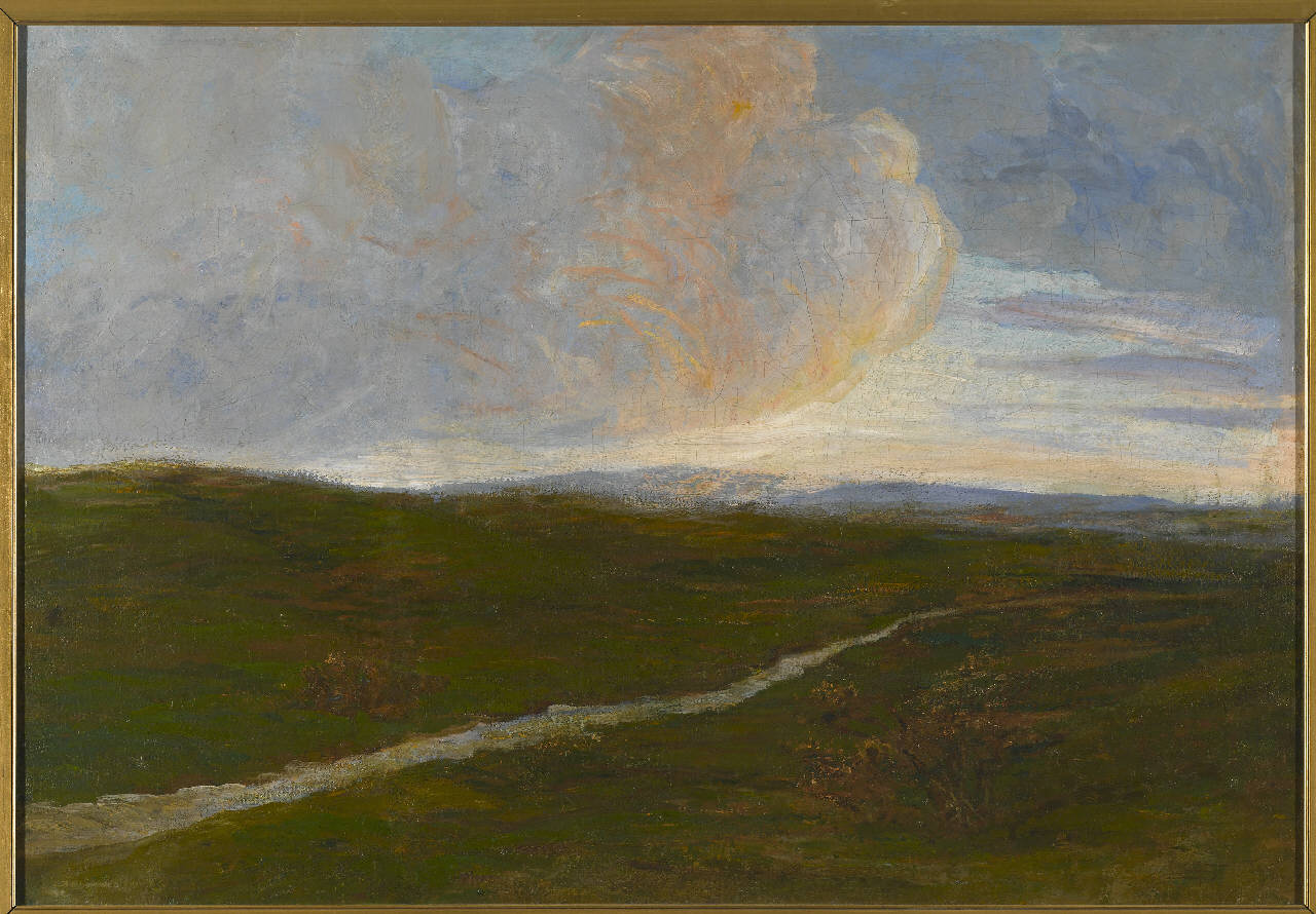 Tramonto a Pusiano, veduta di pusiano al tramonto (dipinto) di Segantini Giovanni (sec. XIX)