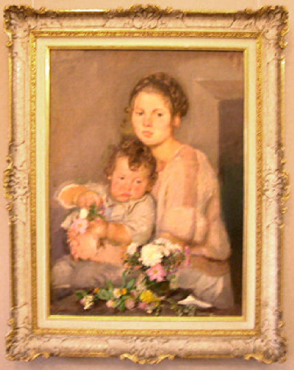 Bambini e Fiori (o Anna e Lillo coi fiori), ritratto di bambini con fiori (dipinto) di Spadini Armando (sec. XX)