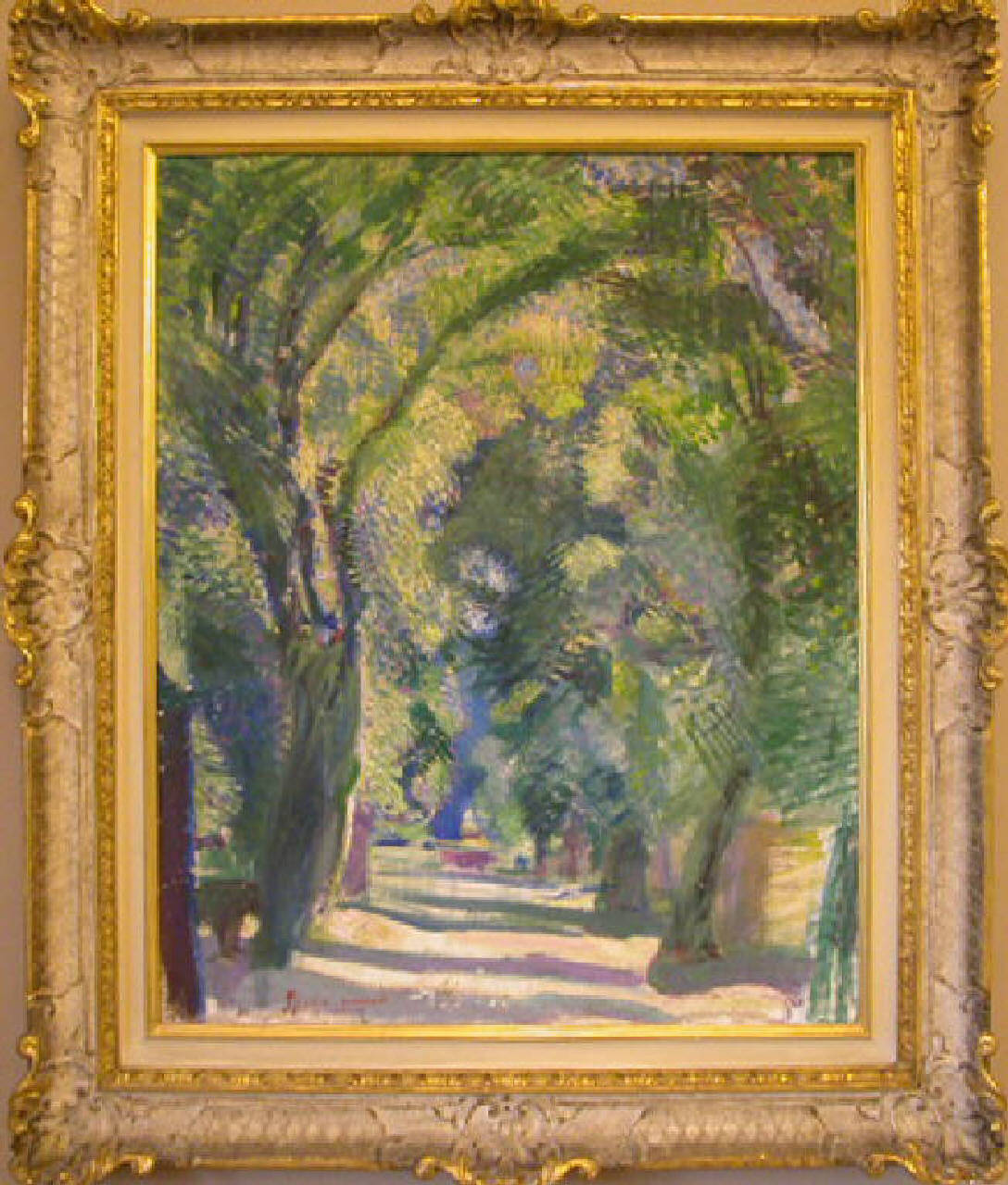 Viale a Villa Borghese, veduta del parco di villa borghese a roma (dipinto) di Spadini Armando (sec. XX)