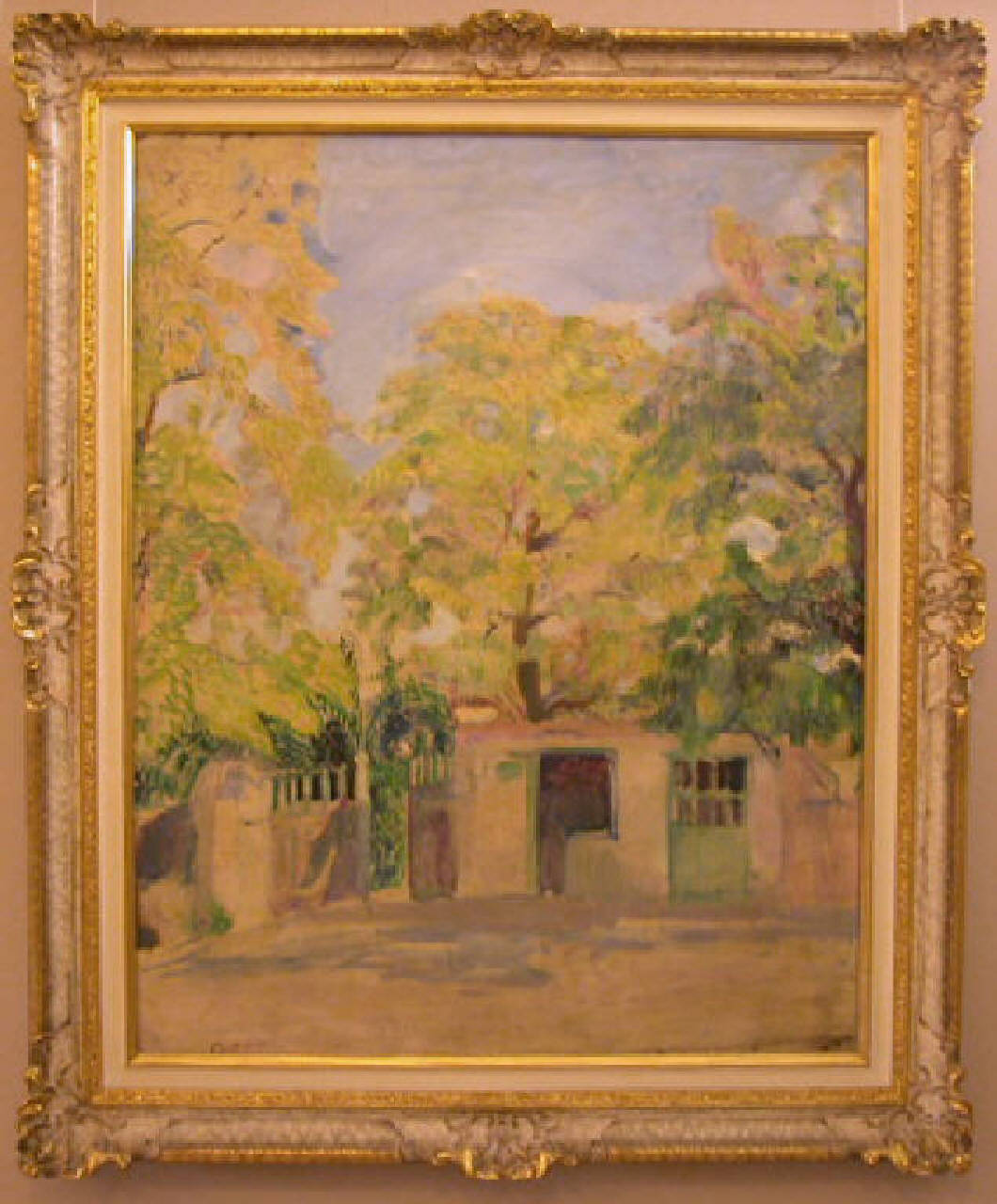 Alberi e costruzioni (Paesaggio), paesaggio con alberi e case (dipinto) di Spadini Armando (sec. XX)