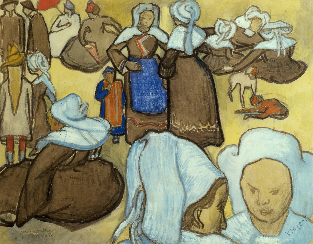 Les bretonnes et le pardon de pont Aven, contadini e bambini (dipinto) di Van Gogh Vincent (sec. XIX)