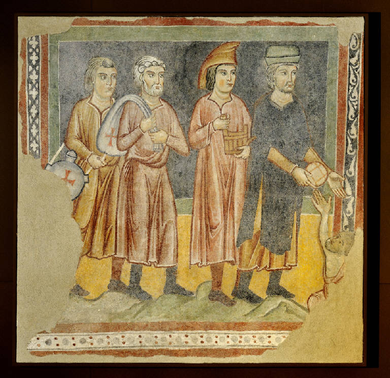 Elemosina dei confratelli della Misericordia (dipinto murale) - ambito lombardo (ultimo quarto sec. XIII)