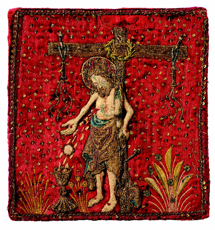 Cristo con il calice e strumenti della Passione (borsa del corporale) - manifattura lombarda (sec. XV)