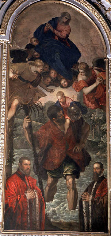 Madonna con san Cristoforo e due committenti (dipinto) di Tintoretto, Jacopo (sec. XVI)