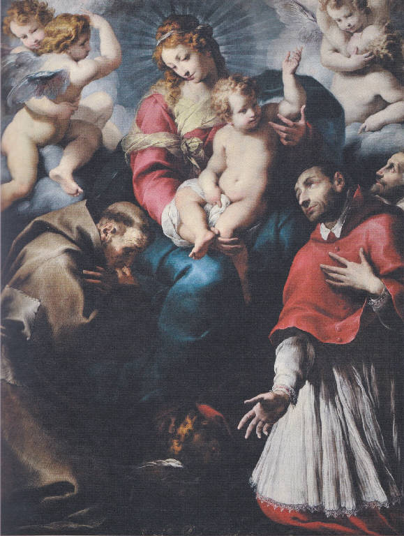 Madonna con Bambino con san Francesco d'Assisi, san Carlo Borromeo e donatore (dipinto) di Crespi, Daniele (sec. XVII)