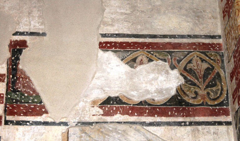motivi decorativi vegetali, figura maschile (dipinto) - ambito bresciano (prima metà sec. XIV)