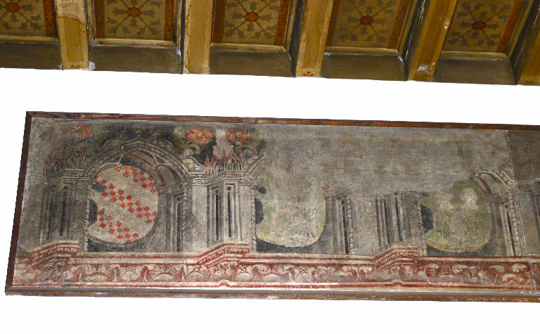 stemma gentilizio, edicola (decorazione pittorica) di Gentile da Fabriano (bottega) (sec. XV)