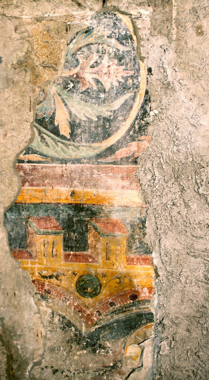 motivi decorativi a girali vegetali, architettura (dipinto) - ambito bresciano (fine/inizio secc. XIII/ XIV)