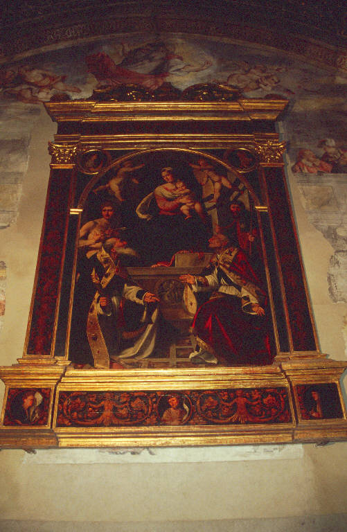 Madonna con Bambino, san Sebastiano, sant'Antonio abate, san Rocco e san Siro (dipinto) di Piazza, Callisto (attr.) (secondo quarto sec. XVI)