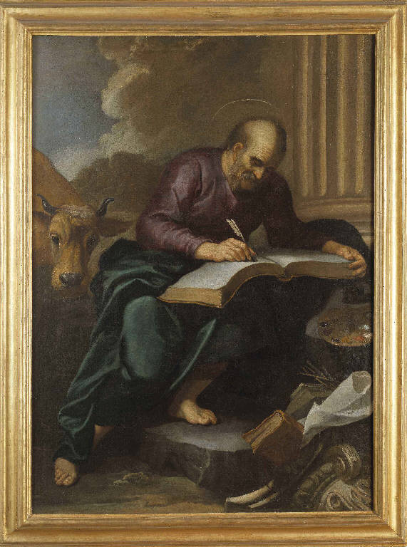 San Luca scrive il Vangelo (dipinto) di Carbone, Giovanni Bernardo - ambito genovese (metà||prima metà sec. XVII||sec. XVII)